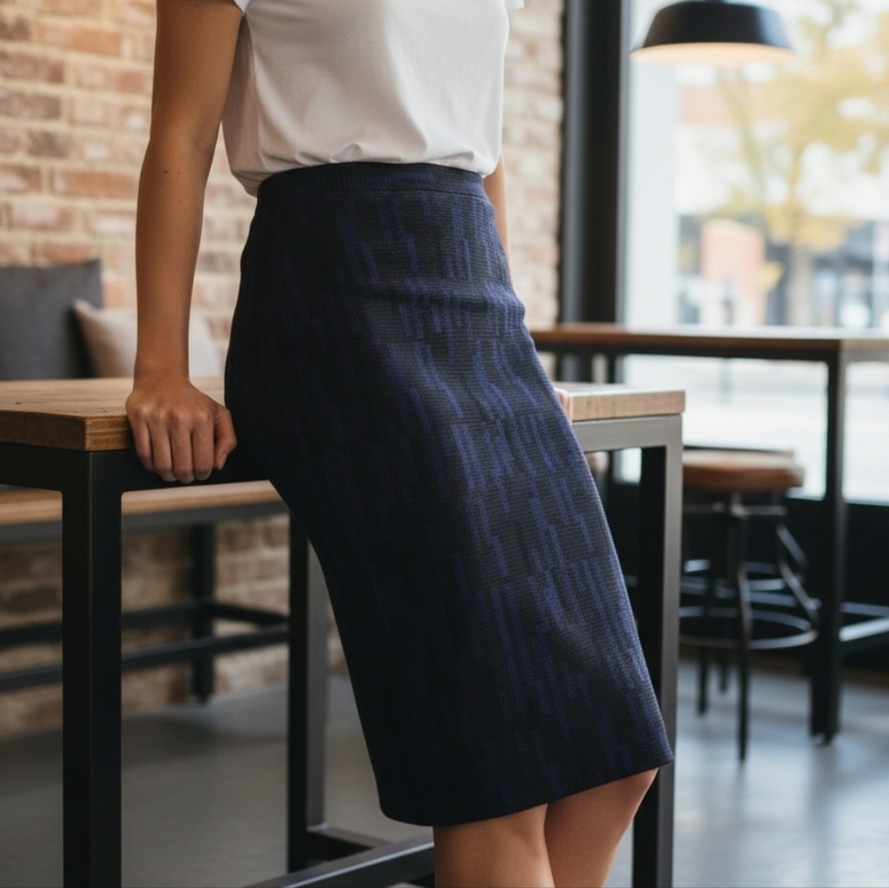 St. John Navy Textured Knit Midi Pencil Skirt Size Small - Picture 2 of 12